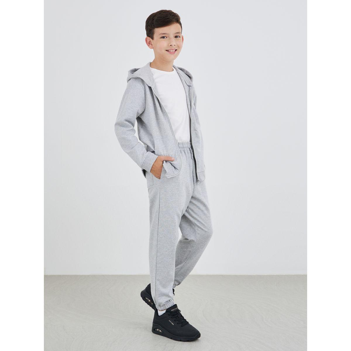 Styli Grey Solid Cuffed Joggers with Slip Pockets-boys-clothing-schoolwear-bottoms-joggers-image-2