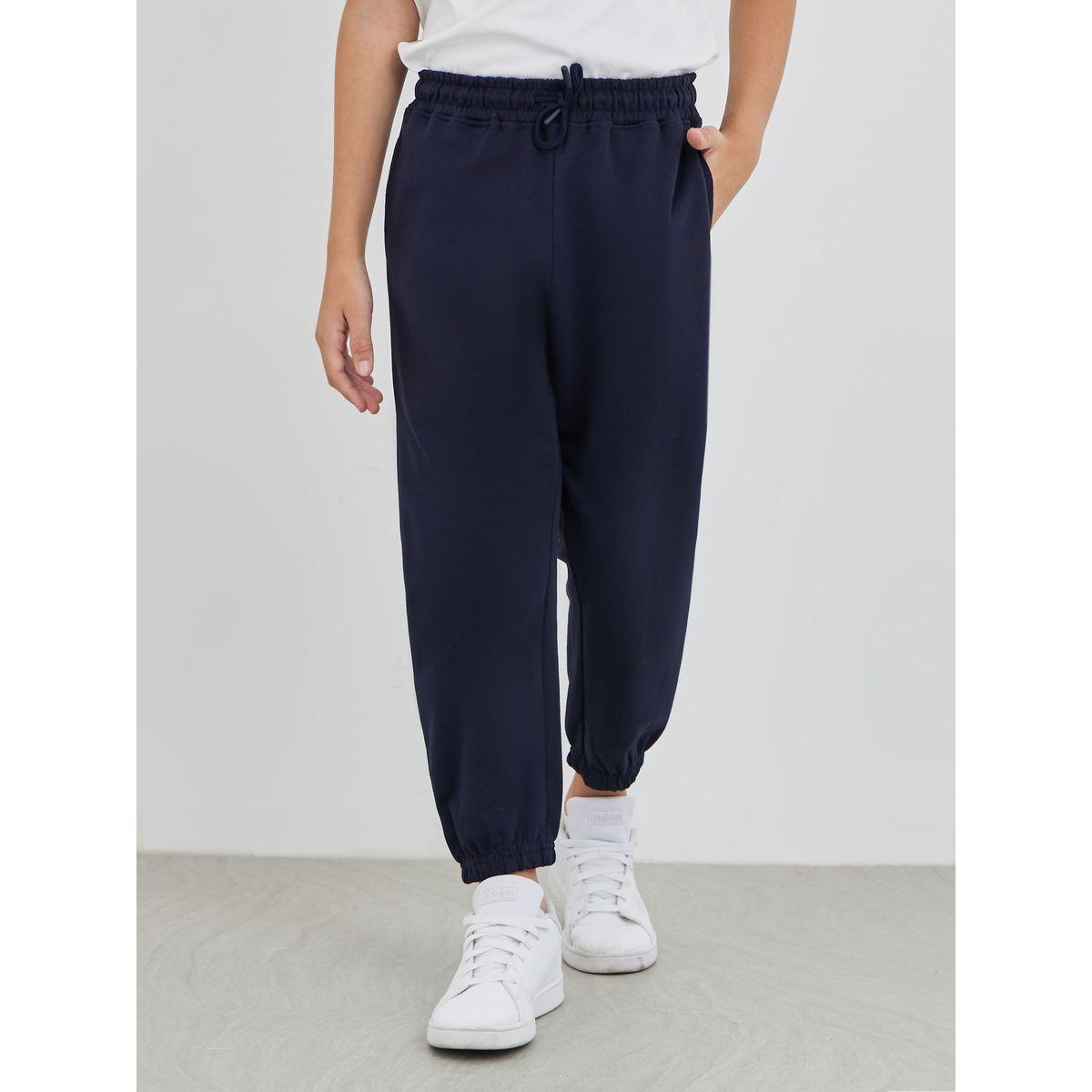 Styli Navy Blue Solid Cuffed Joggers with Slip Pockets-boys-clothing-schoolwear-bottoms-joggers-image-1