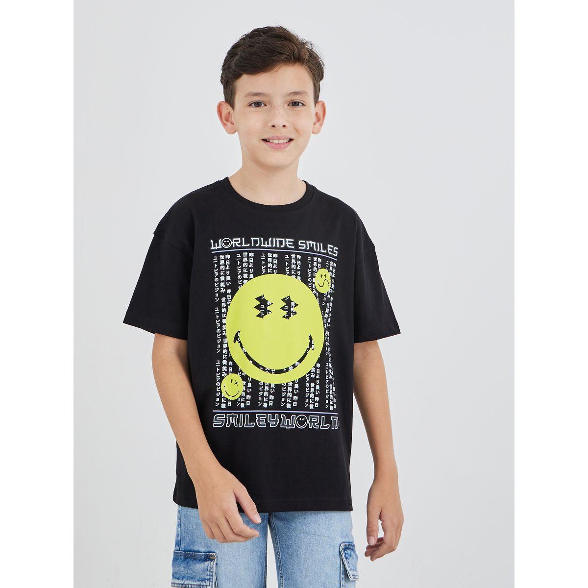 Styli Boys Black Emoji Print Oversized T-Shirt-boys-clothing-tshirtsandpolos-image-1