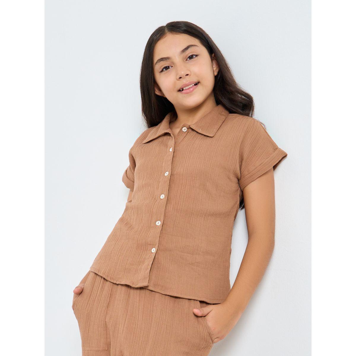 بلوزة بأكمام قصيرة وأزرار غلق-girls-clothing-blousesandshirts-image-4