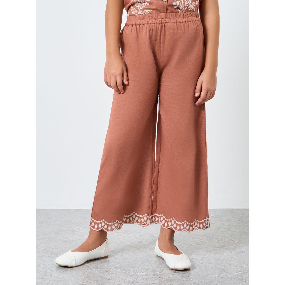 Styli Girls Rust Embroidered Hem Culottes-girls-clothing-bottoms-trousers-image-1
