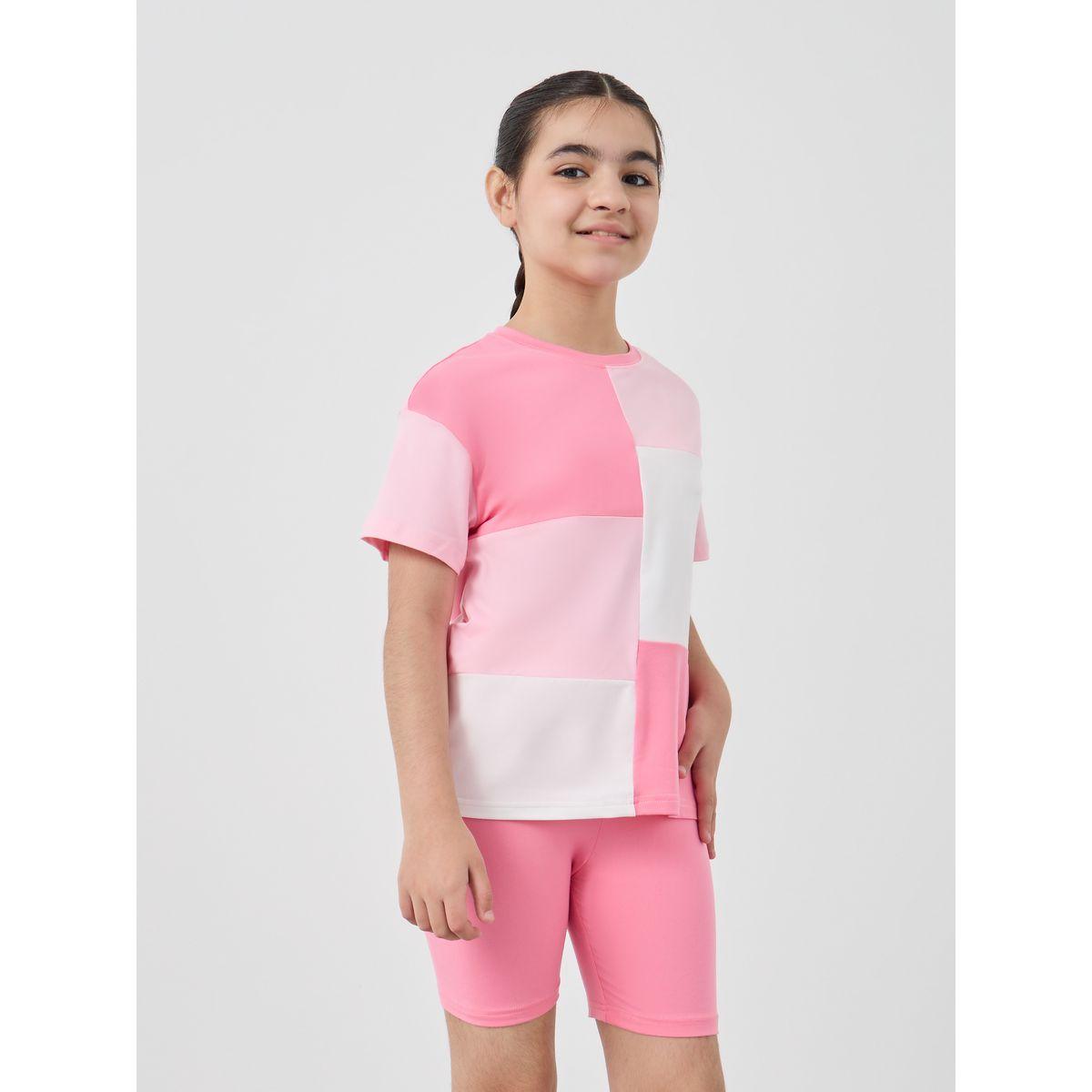 Styli Girls Color Block Short Sleeve T-Shirt and Shorts Set-girls-clothing-setsandcoords-image-2