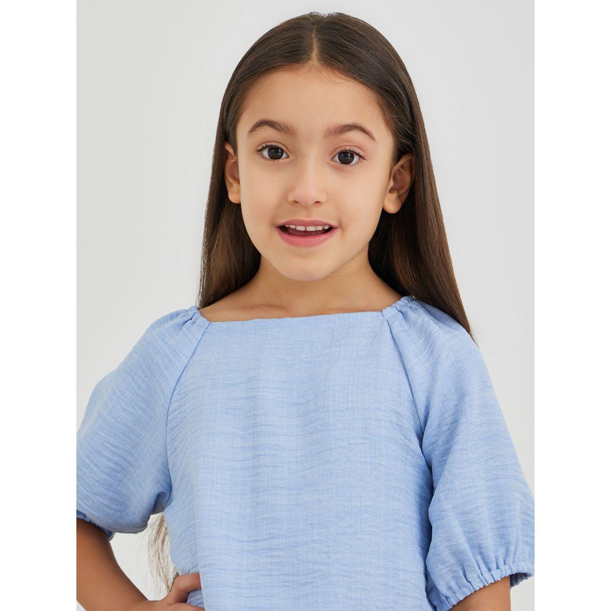 Styli Girls Solid Short Sleeve Blouse and Pants Set-girls-clothing-setsandcoords-image-3