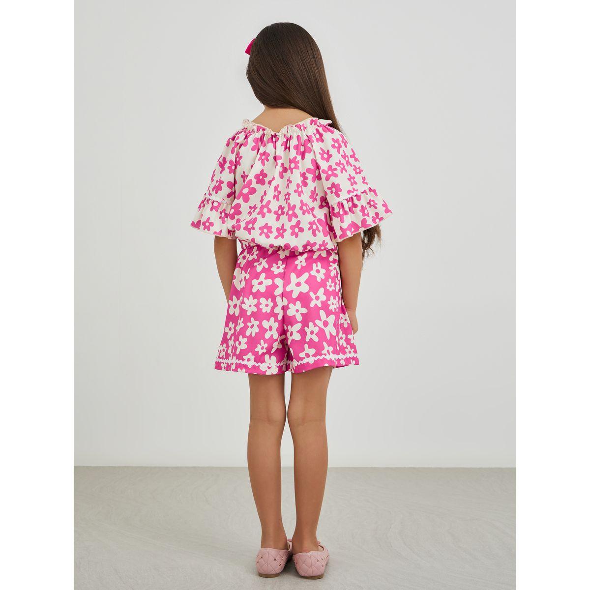 مجموعة من شورت وبلوزة بطبعة زهور وأكمام قصيرة-girls-clothing-setsandcoords-image-5