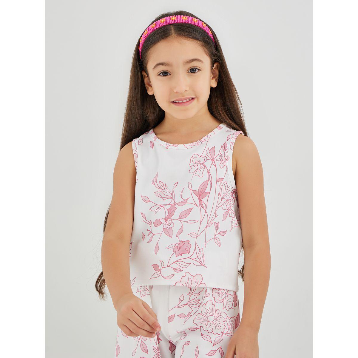 مجموعة من بنطال كيلوت وبلوزة بطبعة زهور مع كشكش-girls-clothing-setsandcoords-image-3