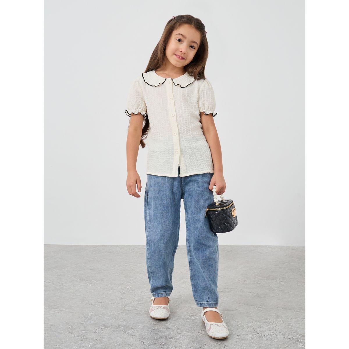 بلوزة بياقة بيتر بان مع حافة بنمط خس-girls-clothing-blousesandshirts-image-2