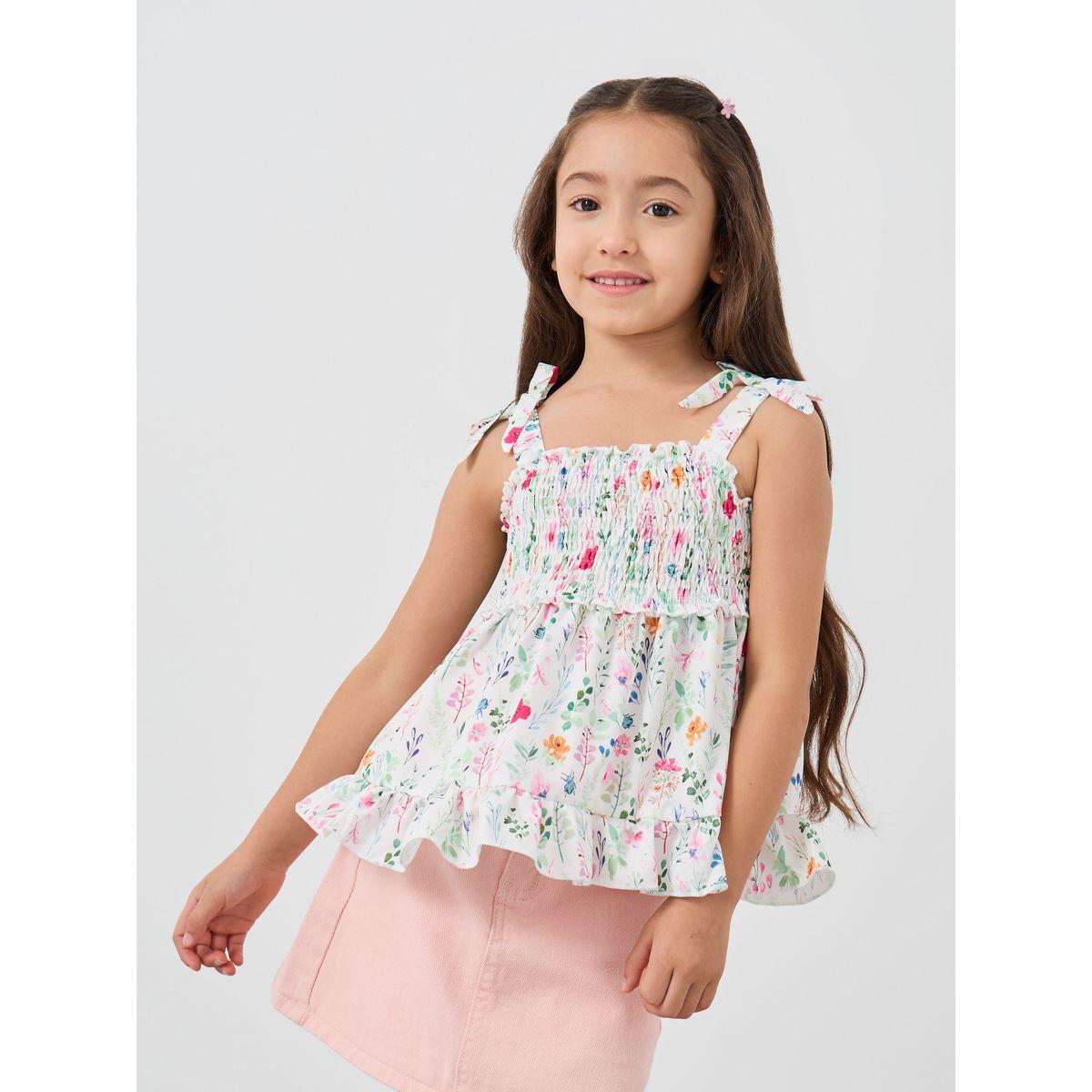 بلوزة بطبعة زهور مع حمالات كتف بنمط أربطة-girls-clothing-blousesandshirts-image-1