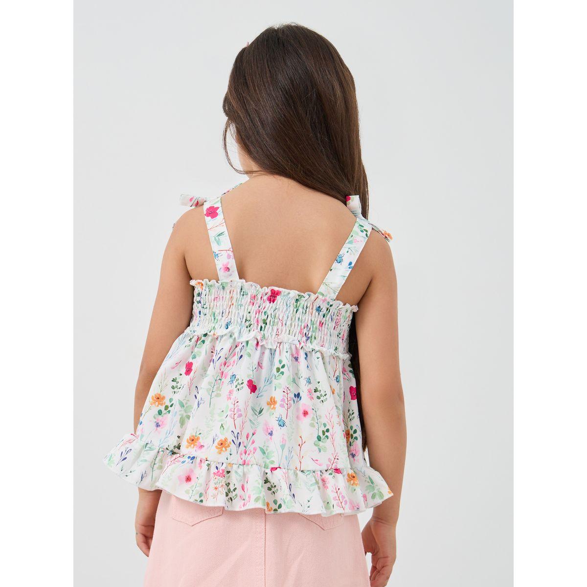 بلوزة بطبعة زهور مع حمالات كتف بنمط أربطة-girls-clothing-blousesandshirts-image-4