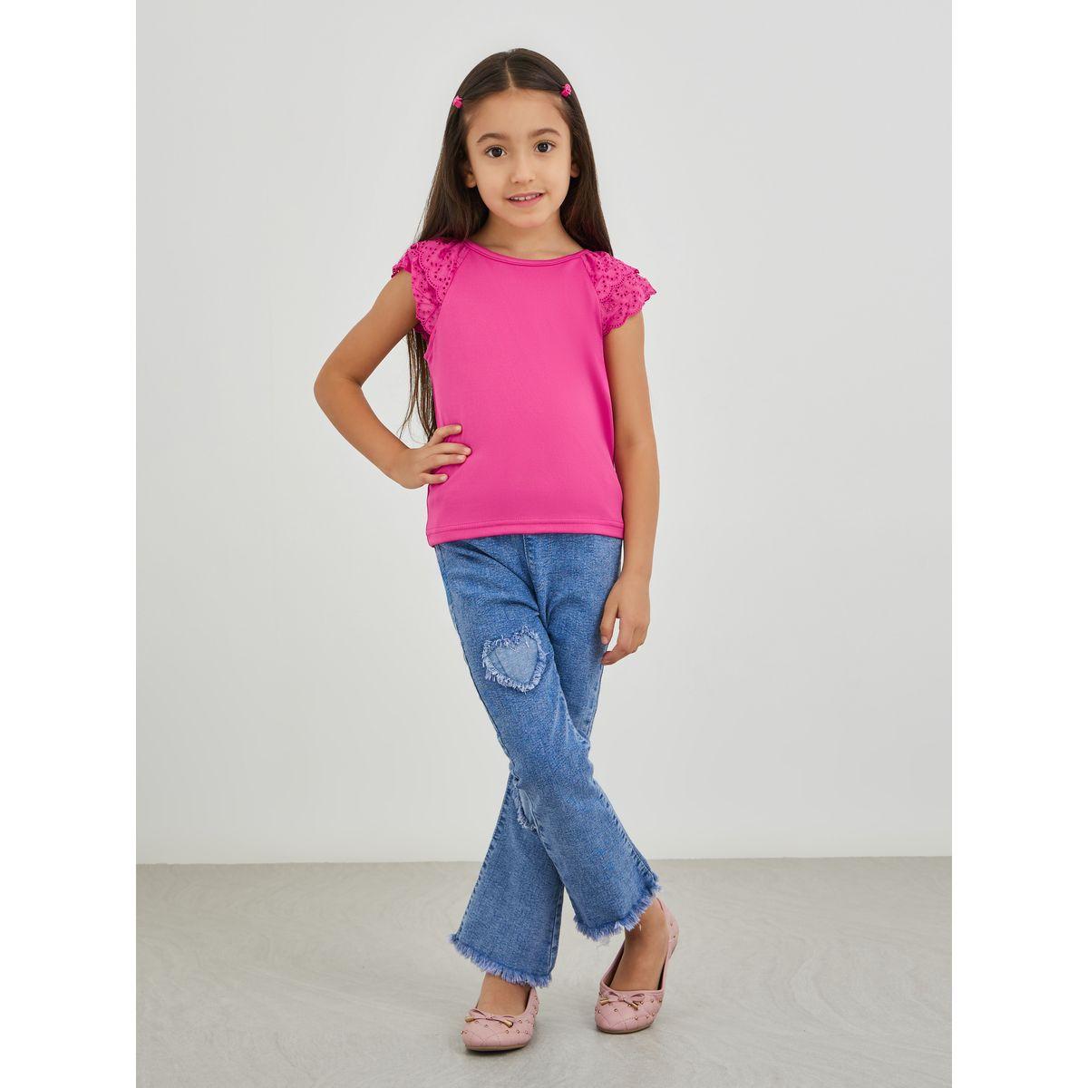 تيشيرت سادة بتفاصيل شيفلي وأكمام قصيرة-girls-clothing-blousesandshirts-image-3