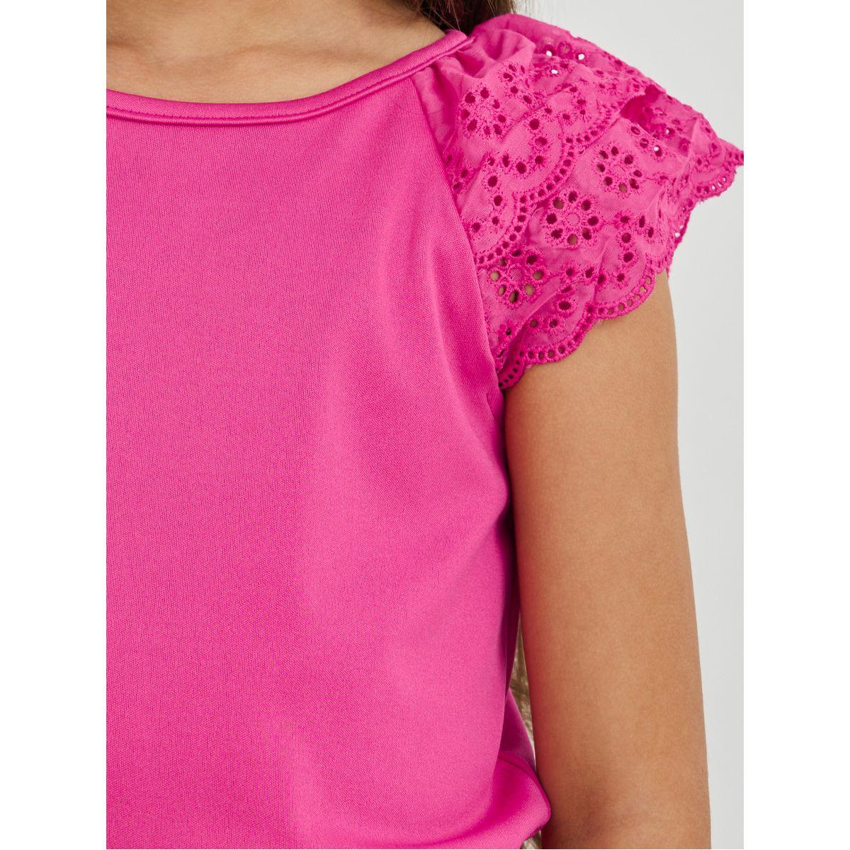Styli Girls Pink Solid Schiffli Short Sleeve T-Shirt-girls-clothing-blousesandshirts-image-4