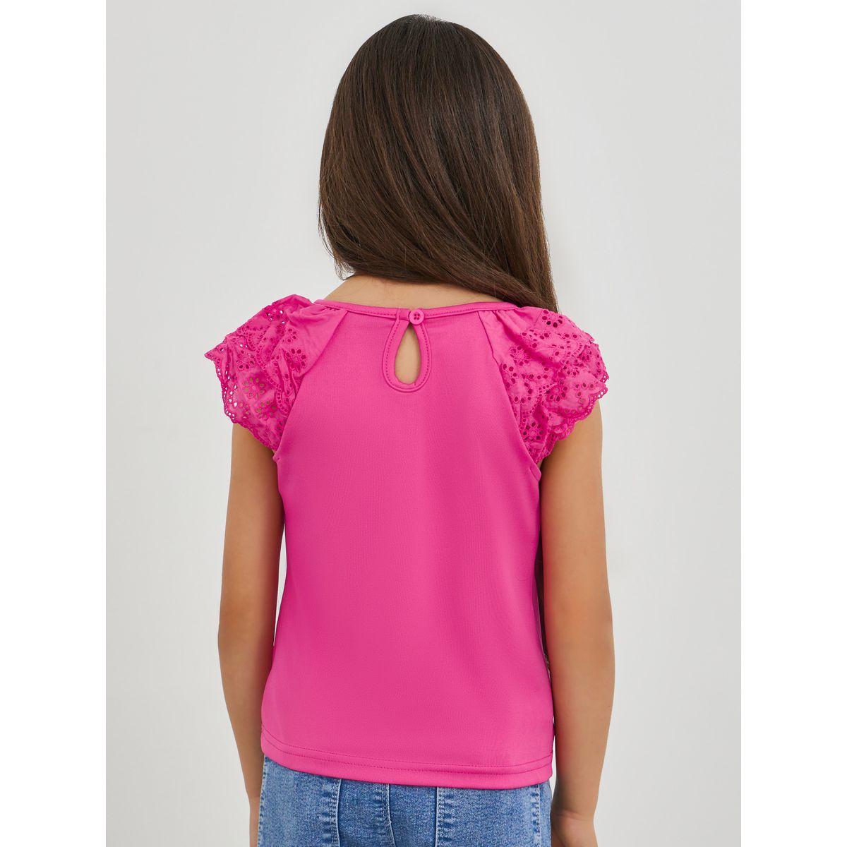 تيشيرت سادة بتفاصيل شيفلي وأكمام قصيرة-girls-clothing-blousesandshirts-image-5