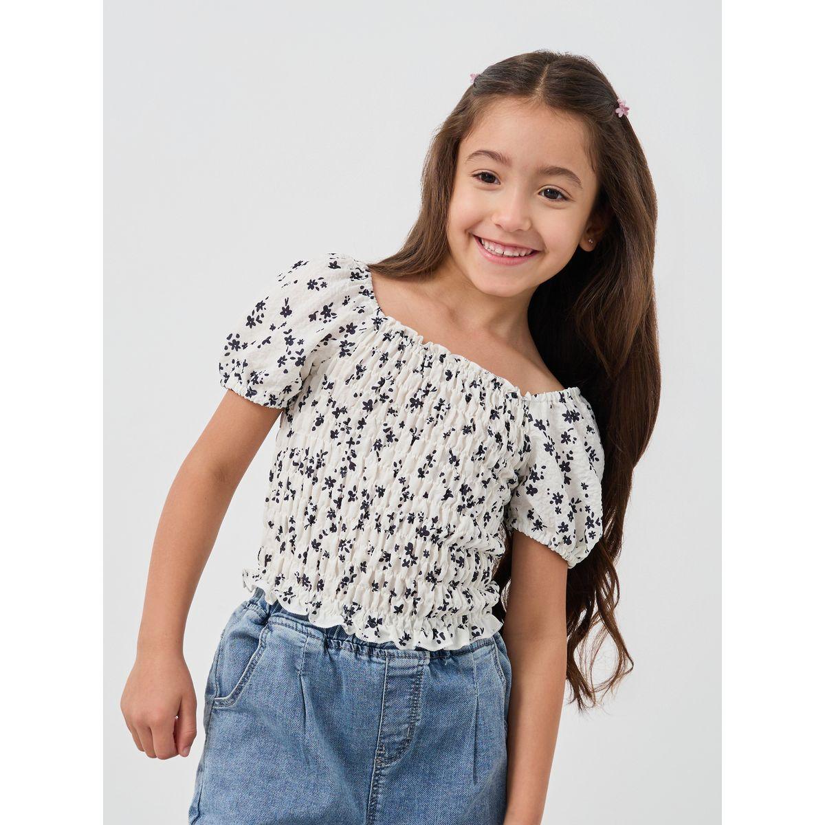 بلوزة بطبعة زهور وأكمام قصيرة-girls-clothing-blousesandshirts-image-1