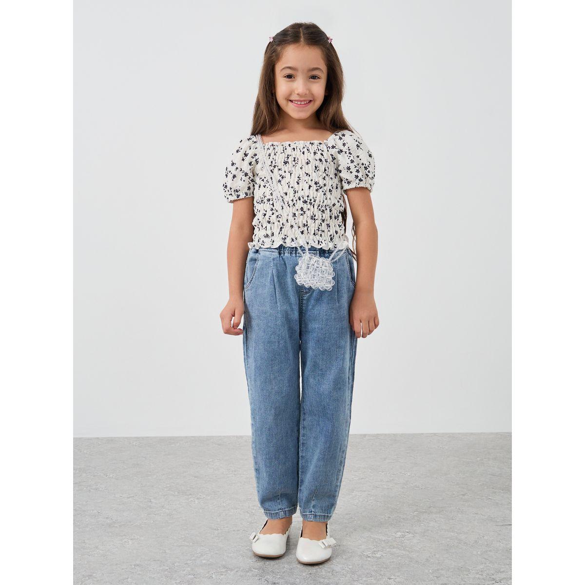 بلوزة بطبعة زهور وأكمام قصيرة-girls-clothing-blousesandshirts-image-2