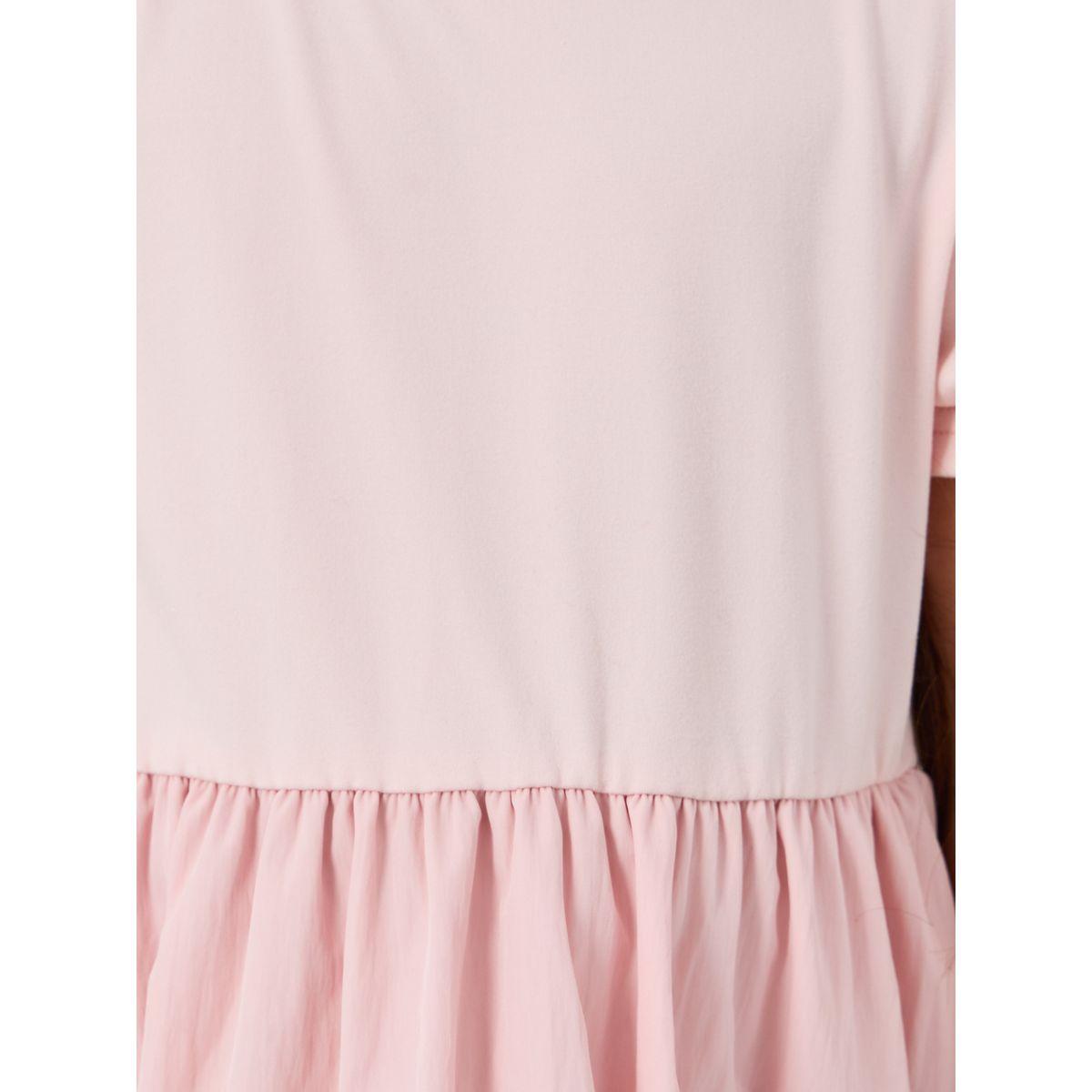 Styli Solid Round Neck Balloon Hem Knee-Length Dress-girls-clothing-dressesandjumpsuits-image-3