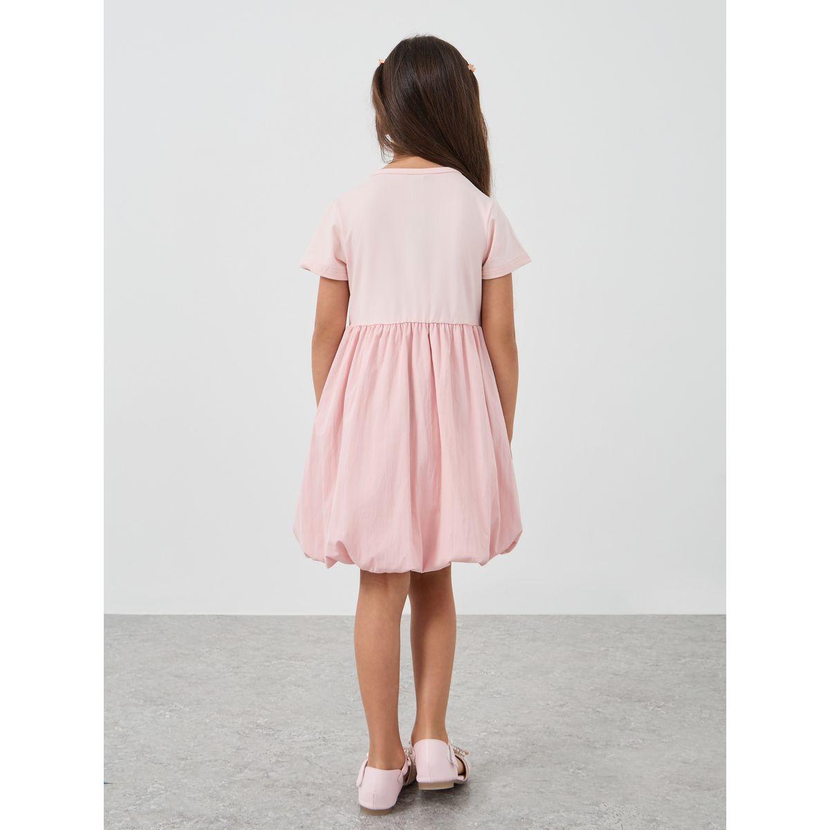 Styli Solid Round Neck Balloon Hem Knee-Length Dress-girls-clothing-dressesandjumpsuits-image-4