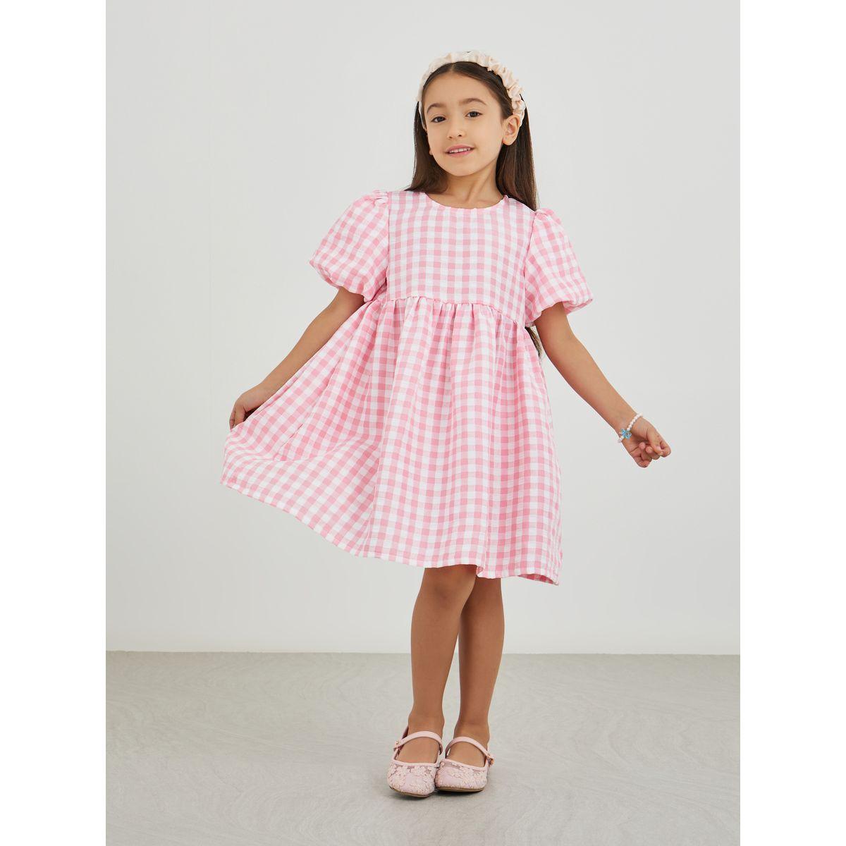 navy blue dress for baby girl Clothing: Midi Dresses: 'Emiliana' Pink Gingham Cotton Mini Dress main image 1
