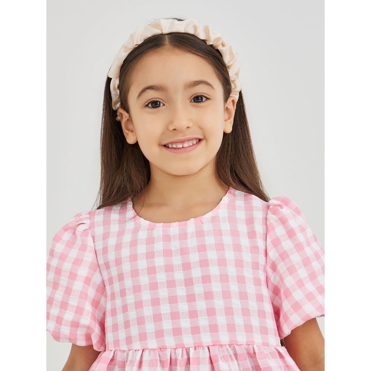 Styli Girls Pink Gingham Check Seersucker A-Line Dress-girls-clothing-dressesandjumpsuits-image-3