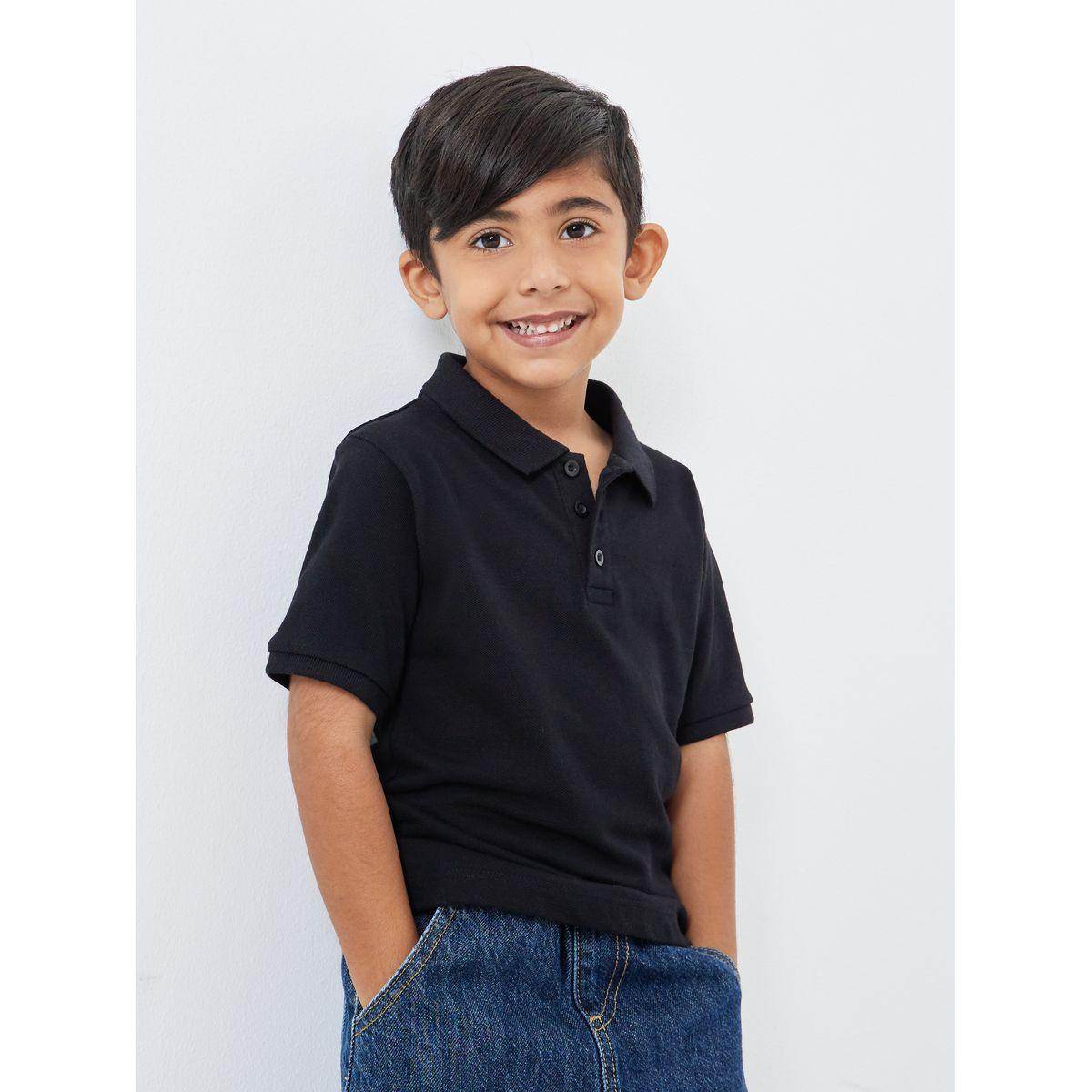 Styli Boys Black Solid Cotton Polo T-Shirt-boys-clothing-tshirtsandpolos-image-1