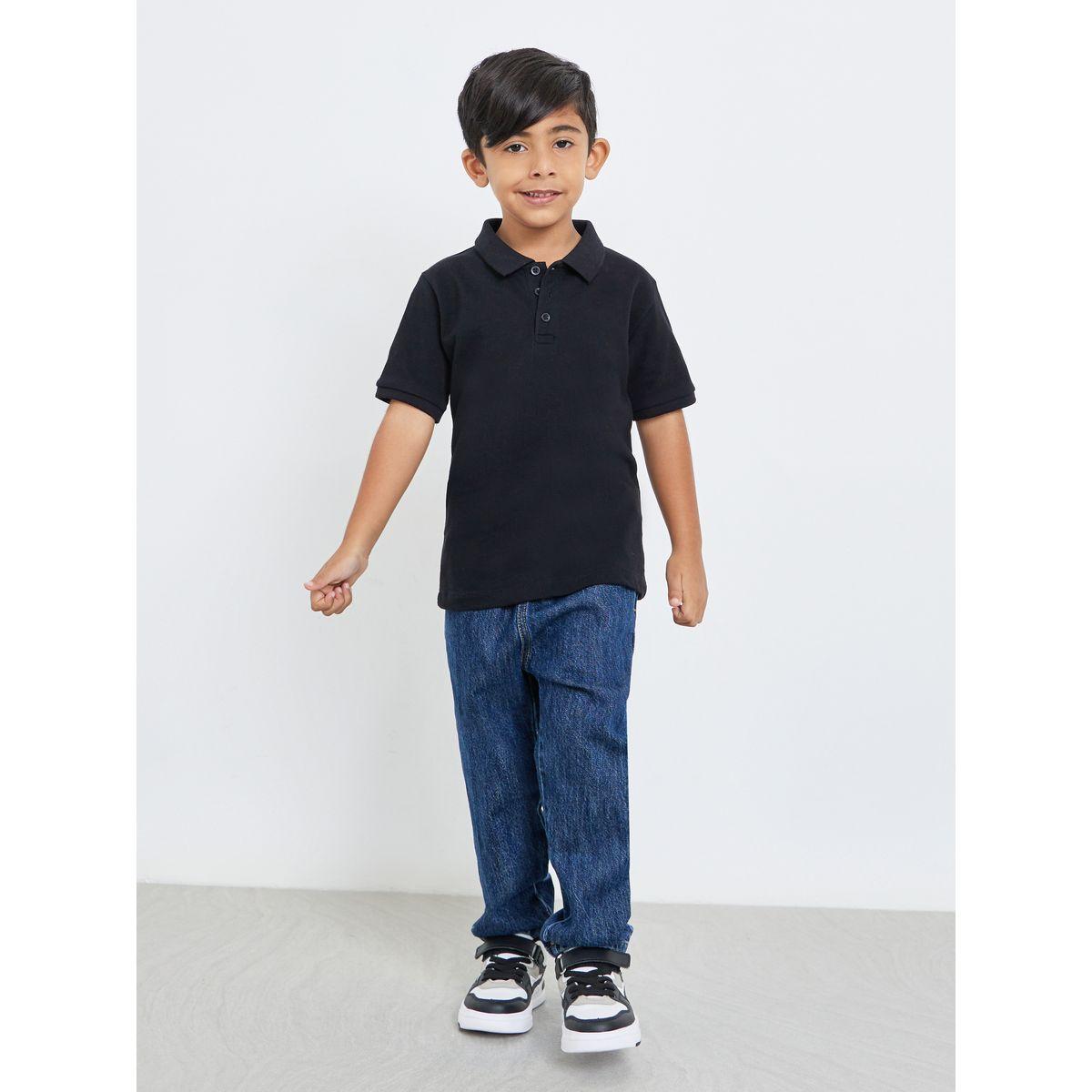 Styli Boys Black Solid Cotton Polo T-Shirt-boys-clothing-tshirtsandpolos-image-2