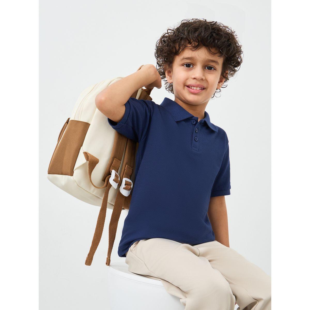 Styli Boys Navy Blue Solid Cotton Polo T-Shirt-boys-clothing-tshirtsandpolos-image-1