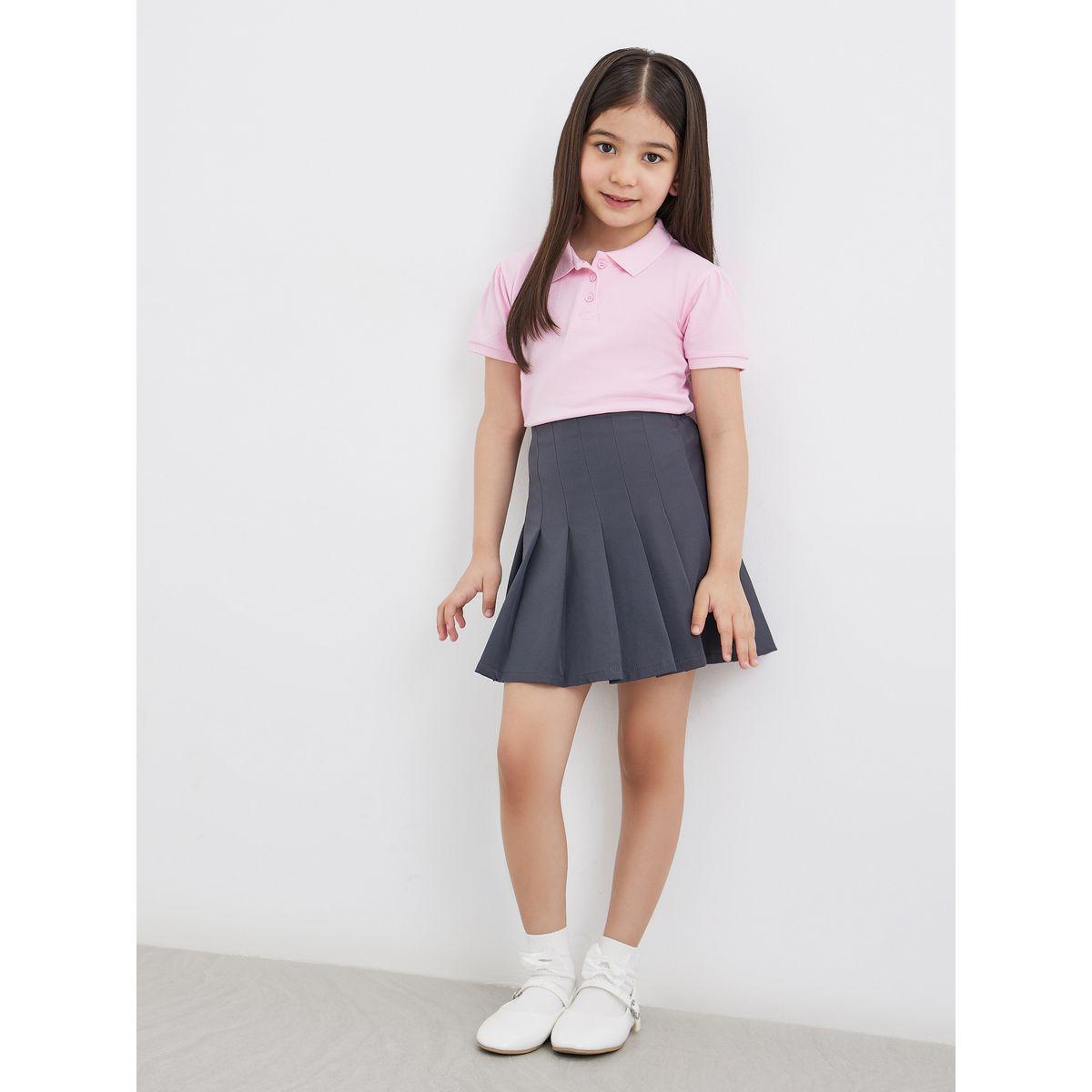 Styli Girls Pink Cotton Polo T-Shirt-girls-clothing-tshirts-image-2