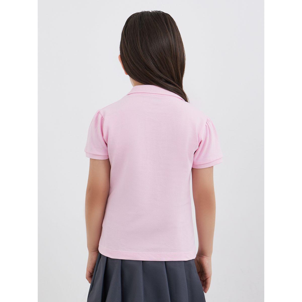 Styli Girls Pink Cotton Polo T-Shirt-girls-clothing-tshirts-image-4