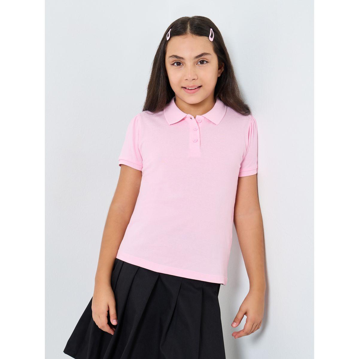 Styli Girls Pink Cotton Polo T-Shirt-girls-clothing-tshirts-image-1