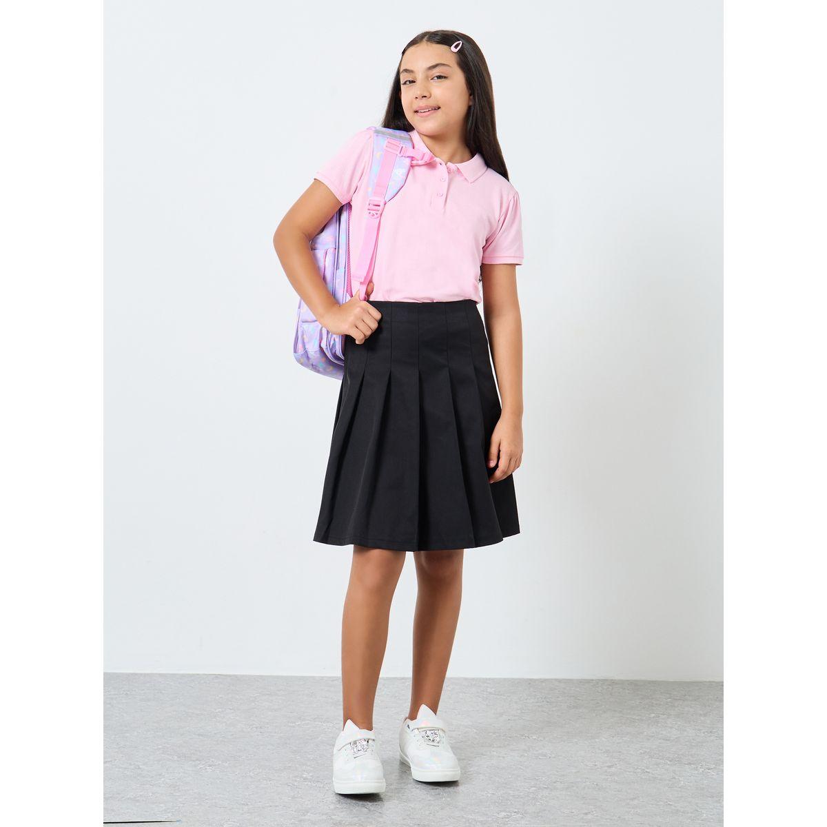 Styli Girls Pink Cotton Polo T-Shirt-girls-clothing-tshirts-image-3