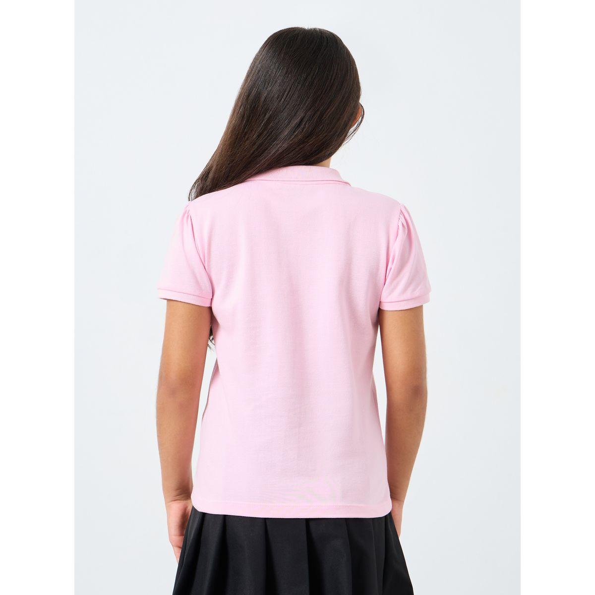 Styli Girls Pink Cotton Polo T-Shirt-girls-clothing-tshirts-image-5