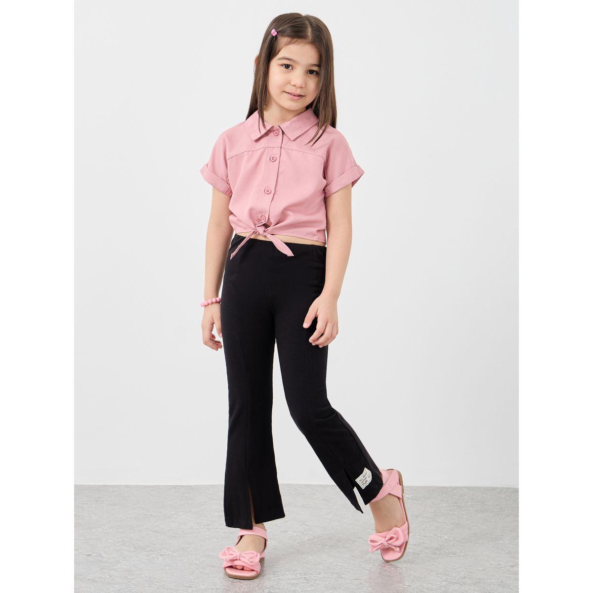 Styli Buttoned Wait Tie Collared Crop Shirt-girls-clothing-blousesandshirts-image-2