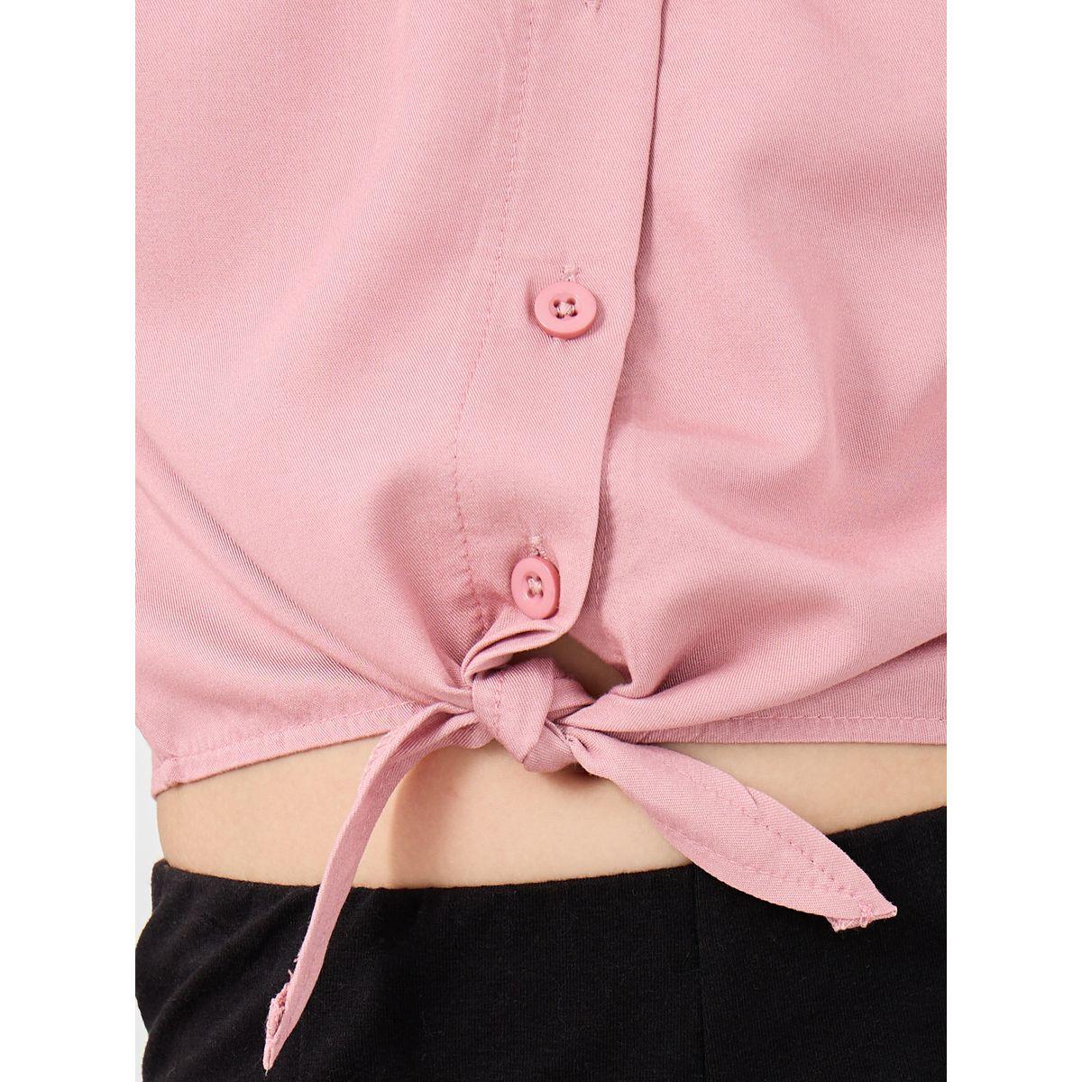 بلوزة قصيرة بياقة وربطة عند الخصر مع أزرار-girls-clothing-blousesandshirts-image-2
