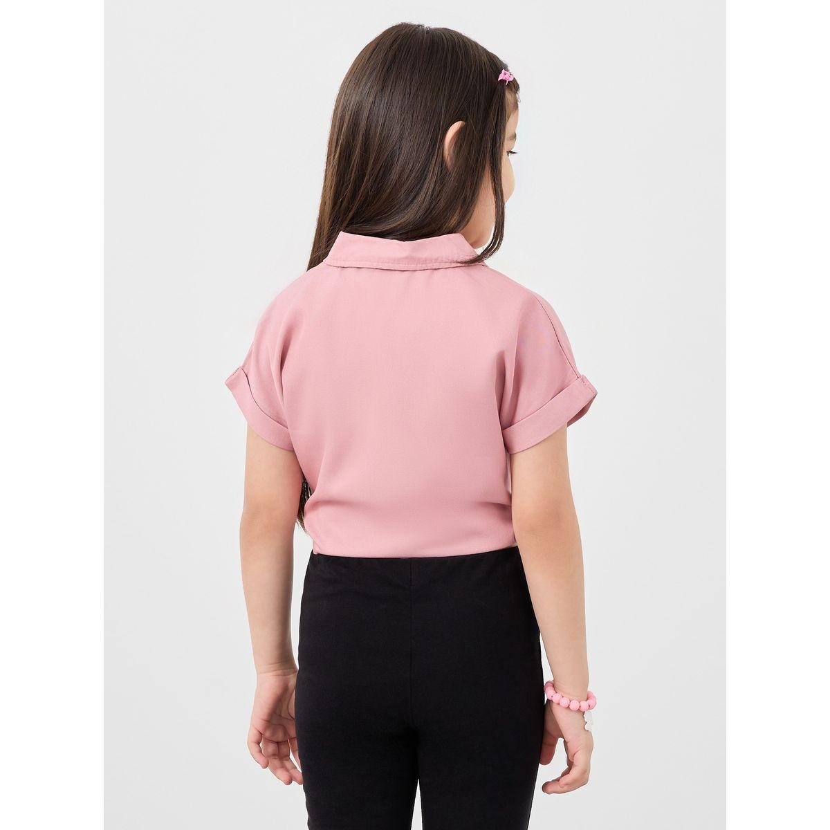 بلوزة قصيرة بياقة وربطة عند الخصر مع أزرار-girls-clothing-blousesandshirts-image-1