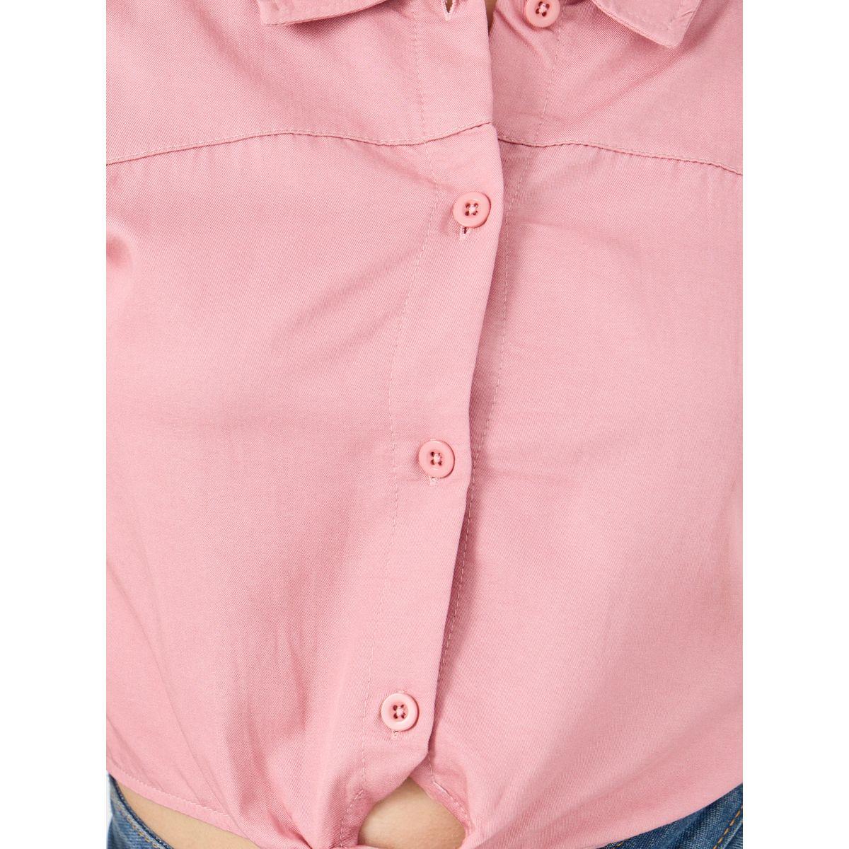 Styli Solid Spread Collar Tie-Up Crop Shirt-girls-clothing-blousesandshirts-image-3