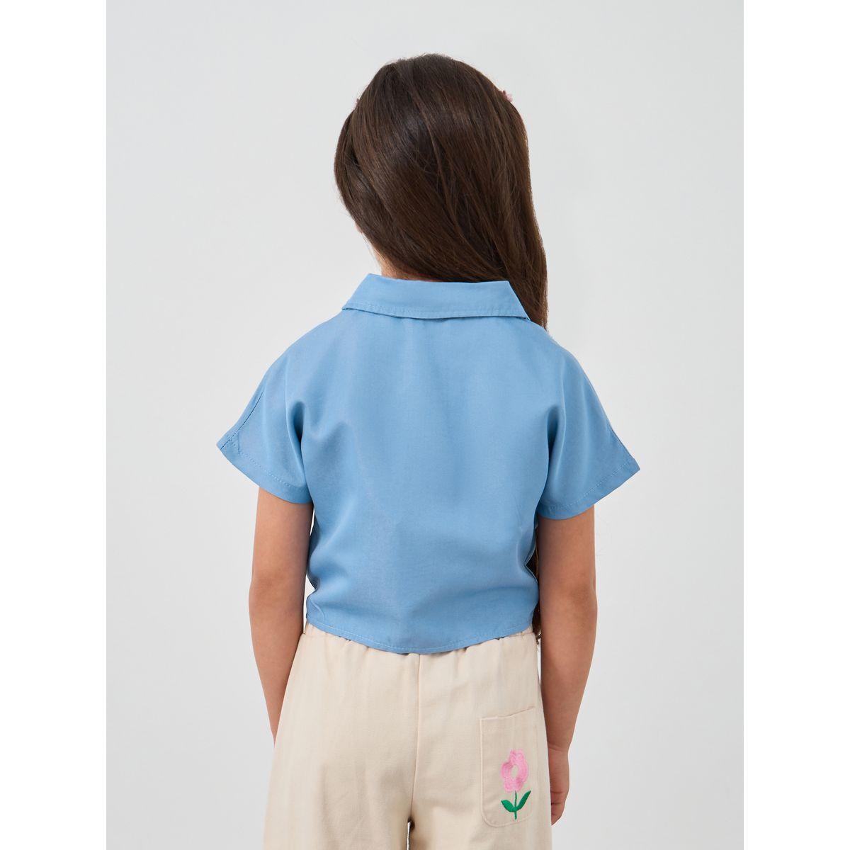 بلوزة سادة بأكمام قصيرة وأزرار-girls-clothing-blousesandshirts-image-4