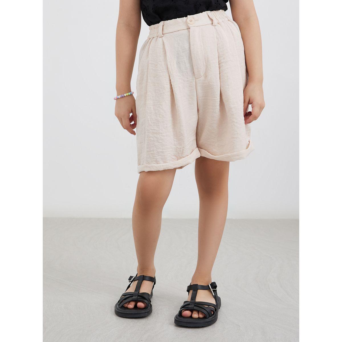 Styli Linen Look Shorts with Turn-Up Hem-girls-clothing-bottoms-shorts-image-1