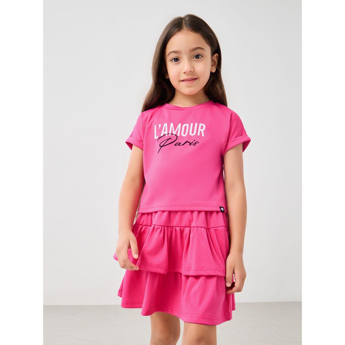 Styli Slogan Print T-Shirt and Layered Skirt Set-girls-clothing-setsandcoords-image-2