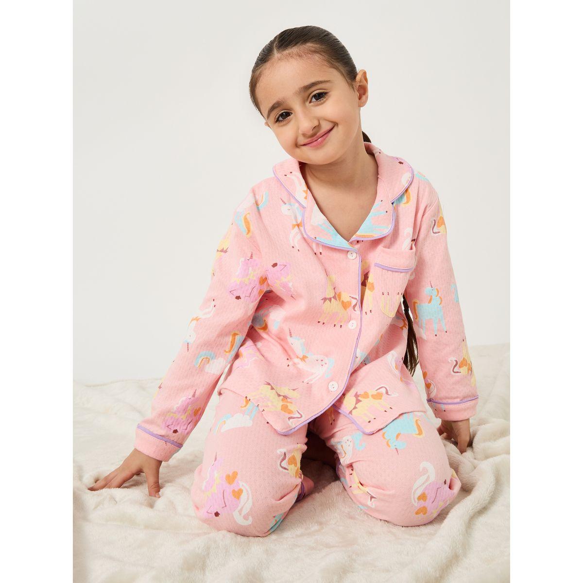 Styli All-Over Unicorn Print Long Sleeve Shirt and Pyjama Set-girls-clothing-nightwear-image-1