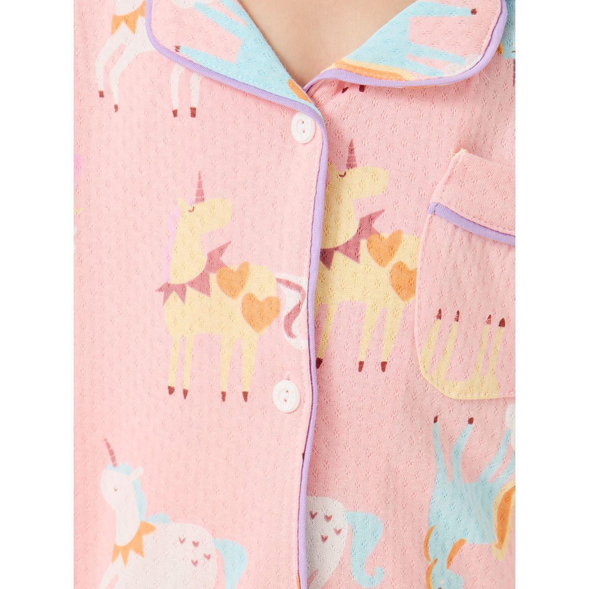 Styli All-Over Unicorn Print Long Sleeve Shirt and Pyjama Set-girls-clothing-nightwear-image-4