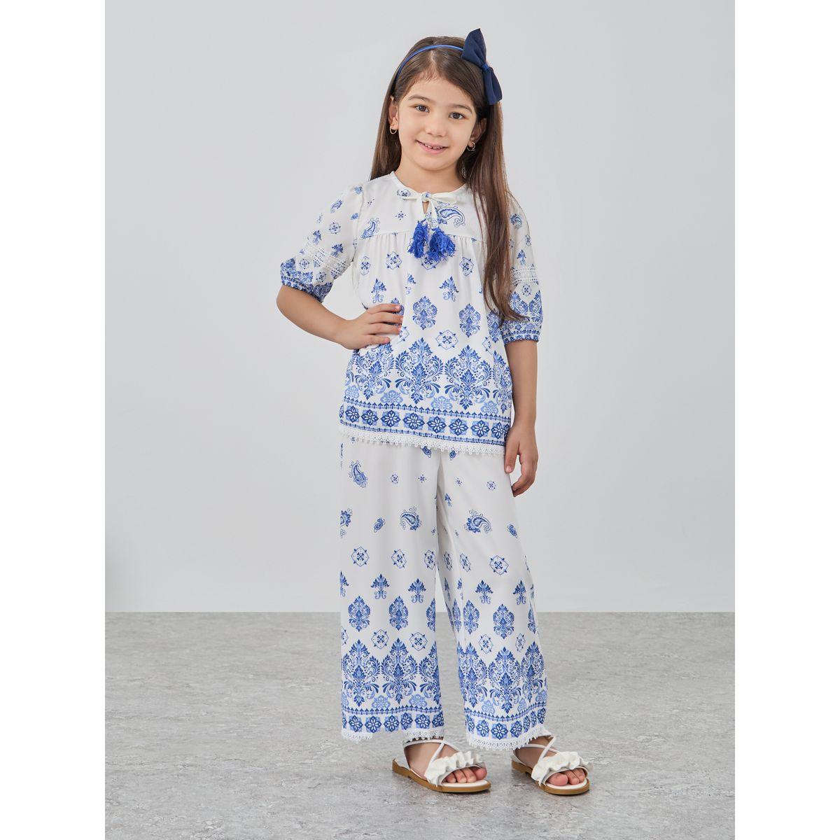 Styli Girls Printed Tie-Up neck Top and Culottes Set-girls-clothing-setsandcoords-image-1