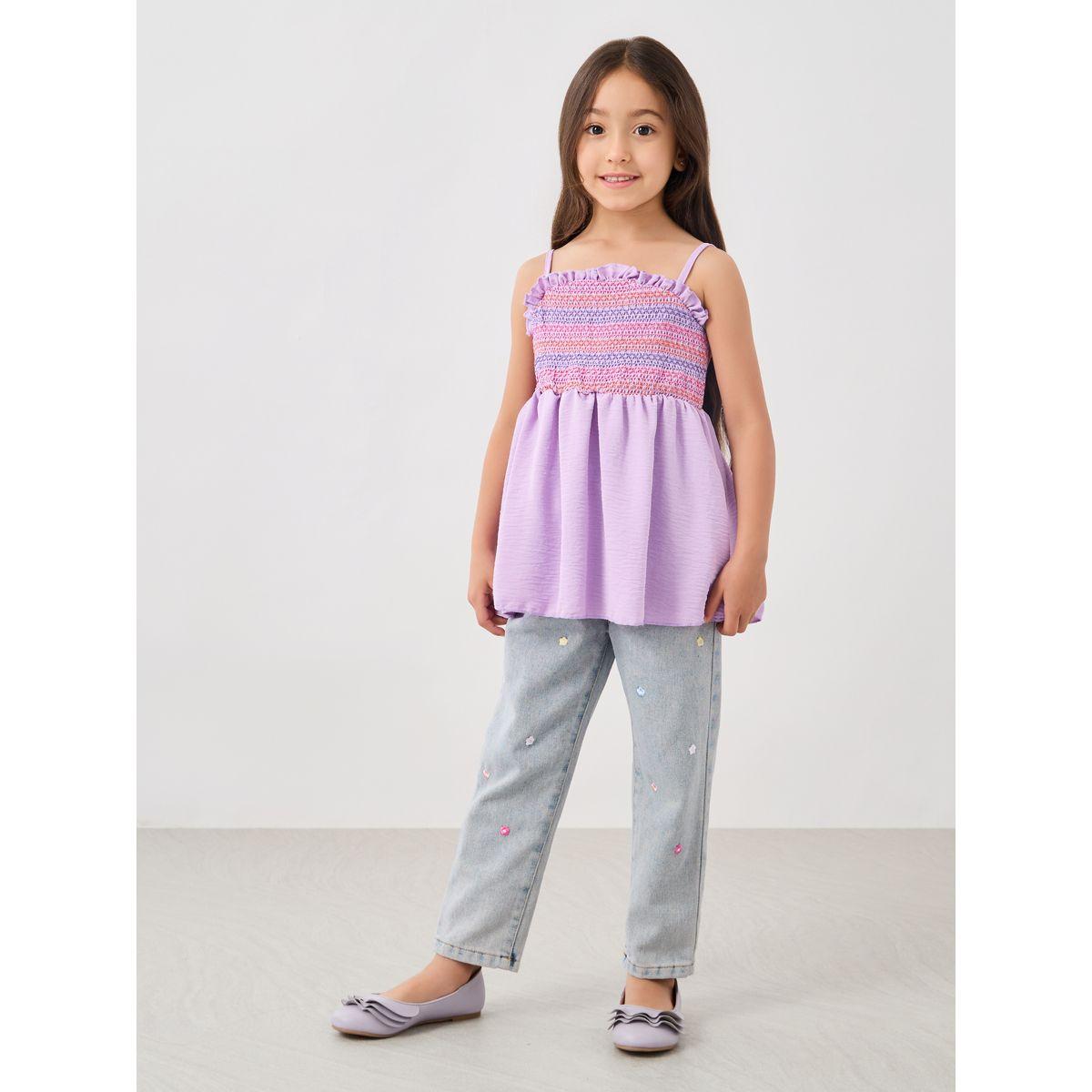 جينز بأرجل مستقيمة وزهور مُطرّزة-girls-clothing-bottoms-jeansandjeggings-image-2