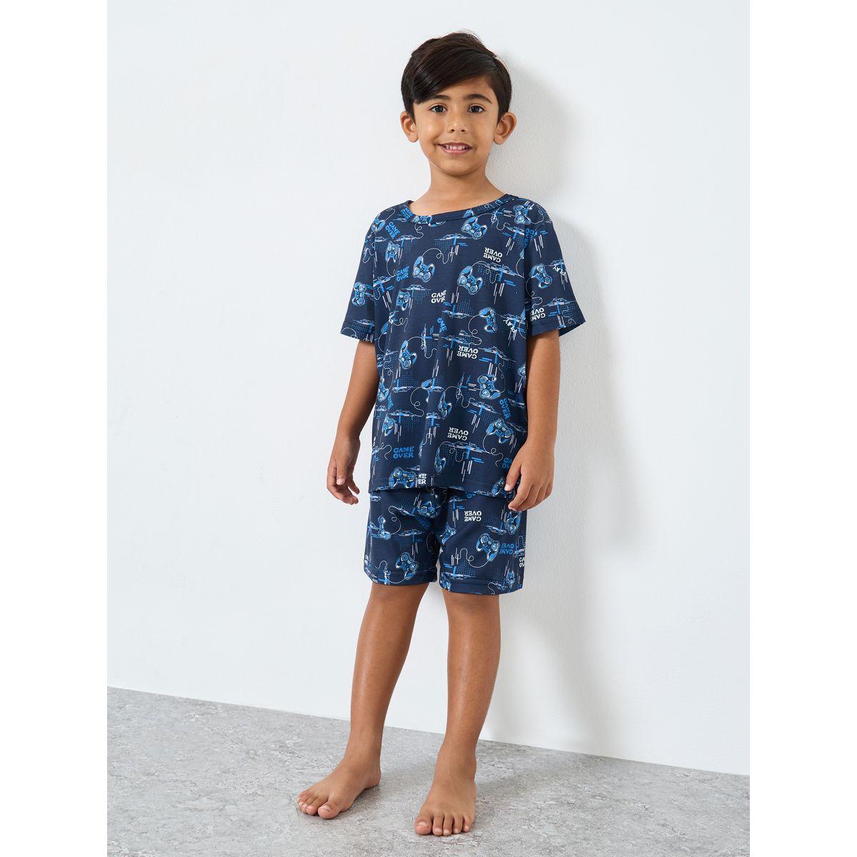 Styli Boys Blue All-Over Print T-Shirt, Shorts and Pyjama Set-boys-clothing-nightwear-image-1