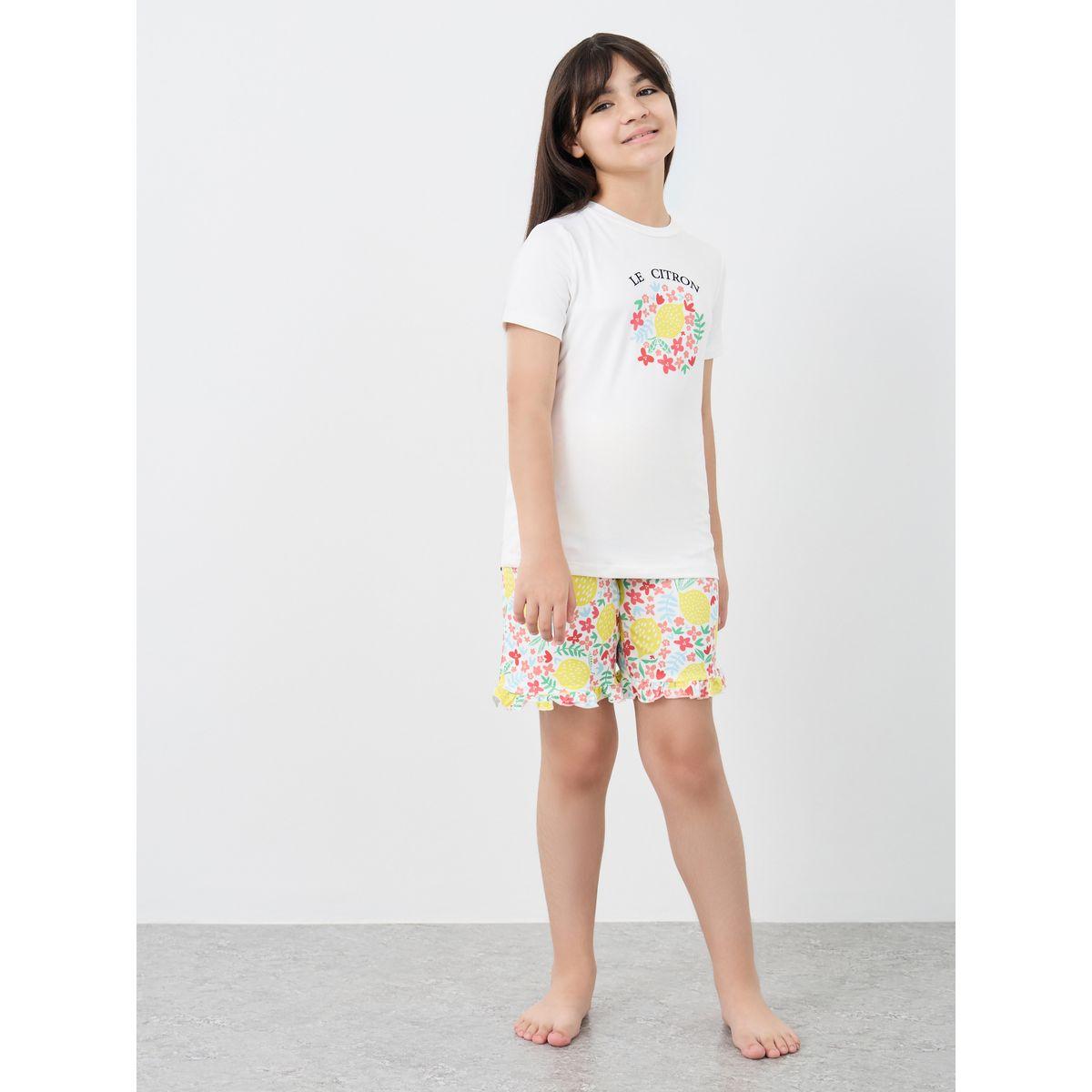 طقم من شورت بيجاما وتيشيرت بطبعة جرافيك-girls-clothing-nightwear-image-1