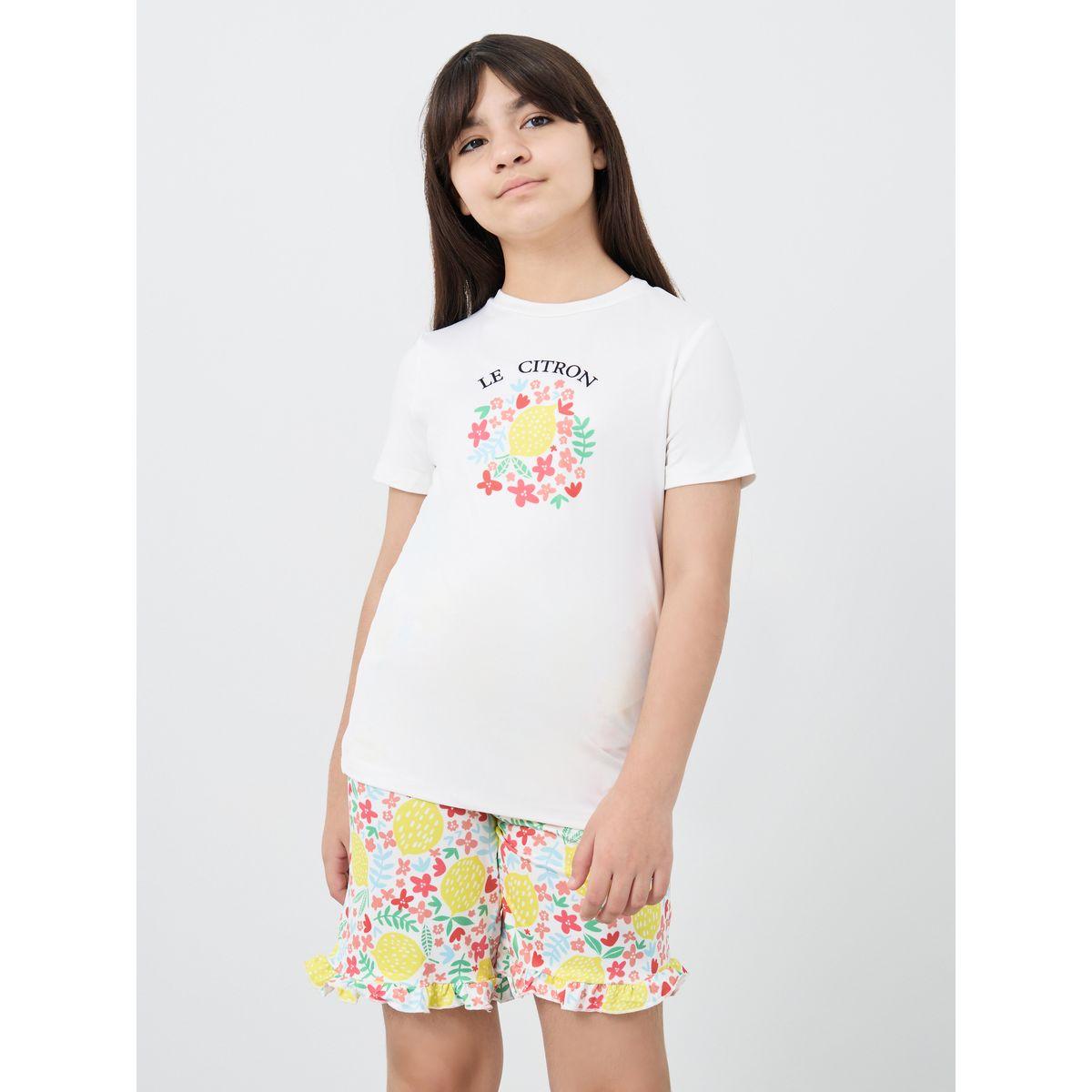 Styli Graphic Print Short Sleeve T-Shirt and Shorts Pyjama Set-girls-clothing-nightwear-image-2