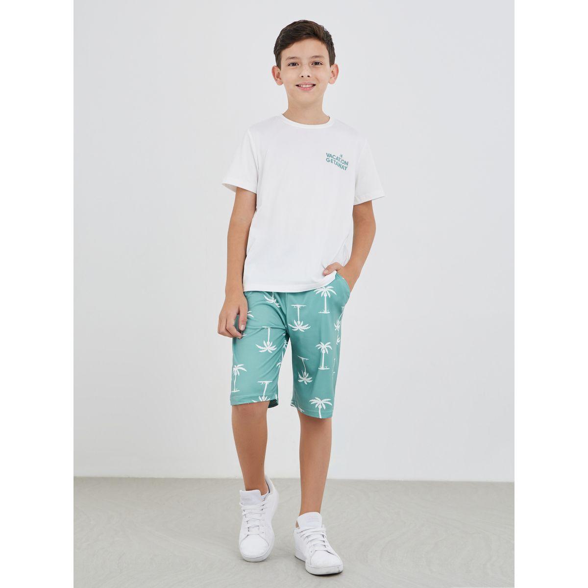 Styli Slogan Print Short Sleeve T-Shirt and Shorts Set-boys-clothing-nightwear-image-1