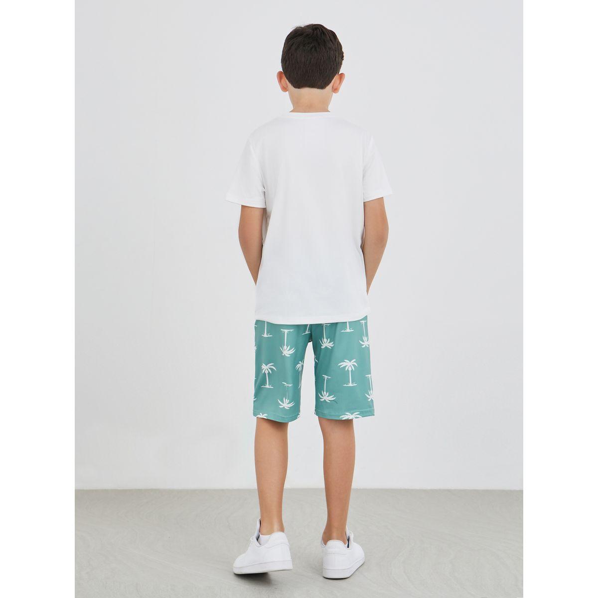 Styli Slogan Print Short Sleeve T-Shirt and Shorts Set-boys-clothing-nightwear-image-4