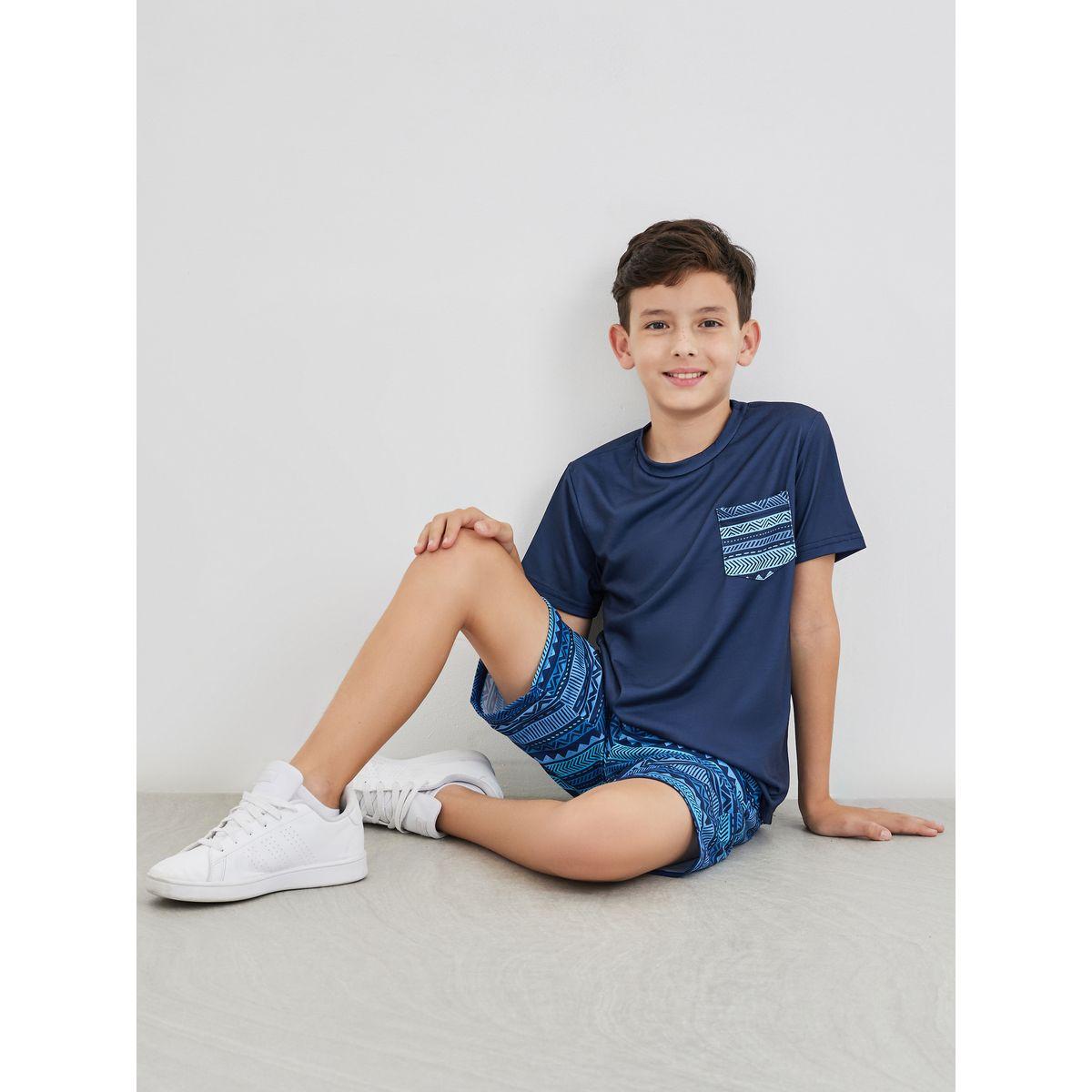 Styli Printed Pocket Round Neck T-Shirt and Shorts Pyjama Set-boys-clothing-nightwear-image-1