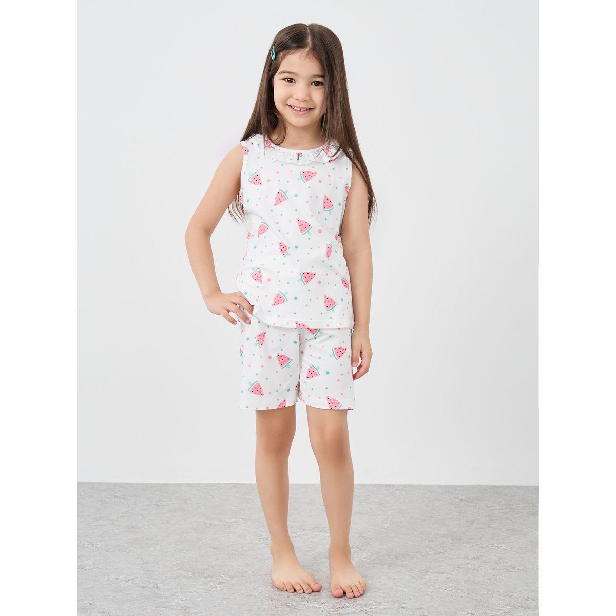 طقم بيجاما من شورت وبلوزة بلا أكمام بطبعة جرافيك-girls-clothing-nightwear-image-2