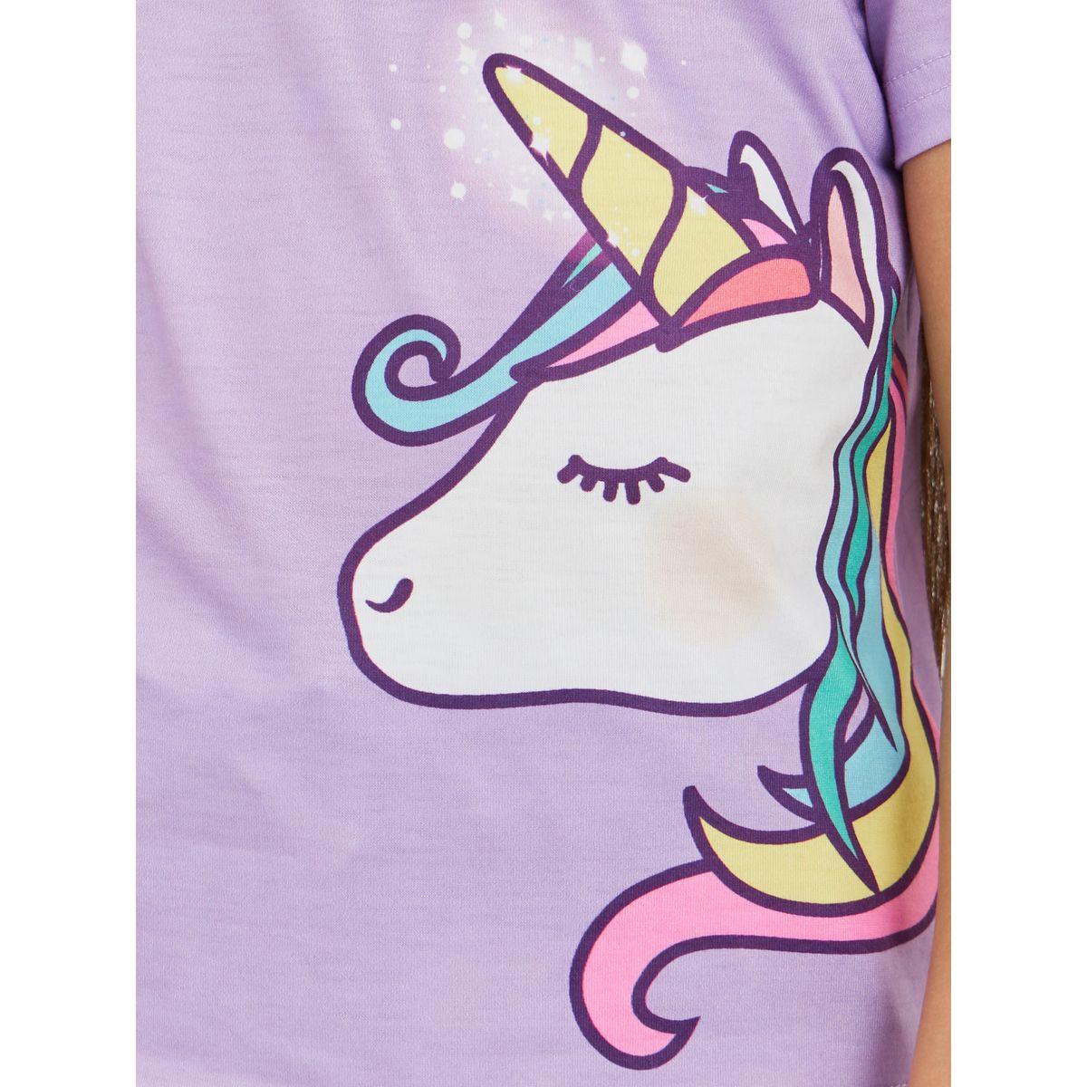 Styli Unicorn Print T-Shirt and Shorts Set-girls-clothing-nightwear-image-3