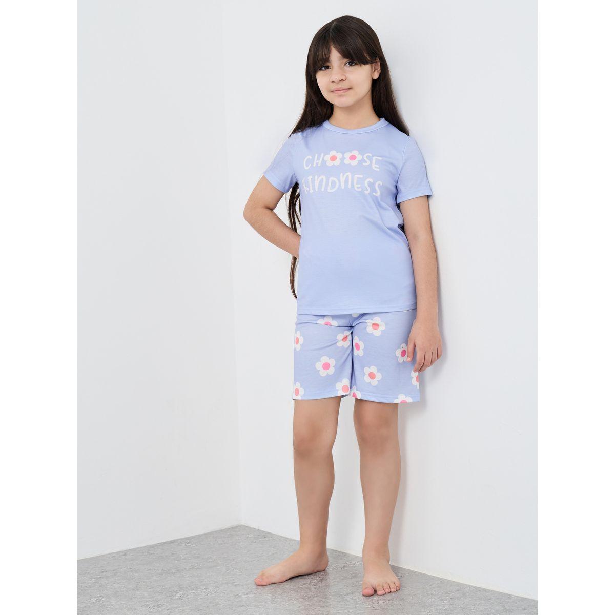 طقم من شورت وتيشيرت بطبعة زهور-girls-clothing-nightwear-image-1