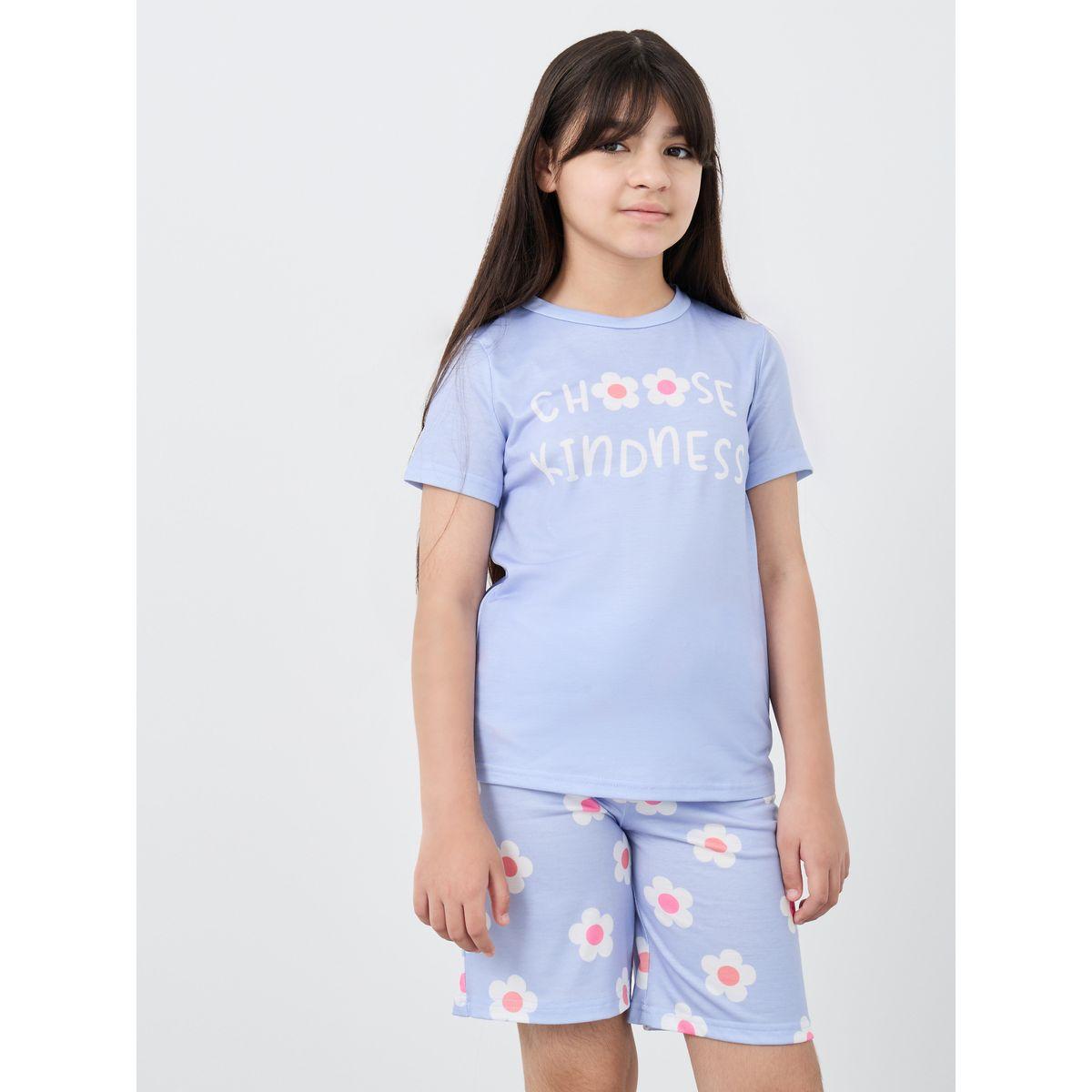 طقم من شورت وتيشيرت بطبعة زهور-girls-clothing-nightwear-image-2